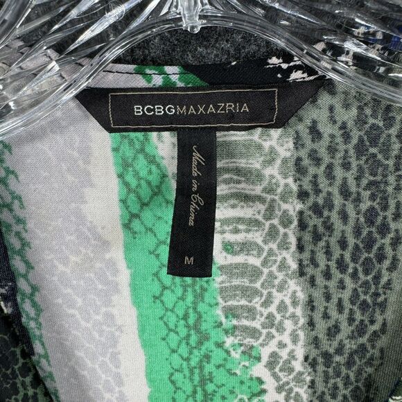 BCBGMAXAZRIA Dress Women’s Medium Blue Green Abstract Adele Wrap 3/4 Sleeve - Picture 3 of 8